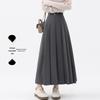 Women's High-Waist Gray Wool A-Line Skirt - Autumn/Winter Pleated, Elegant Slim-Fit.