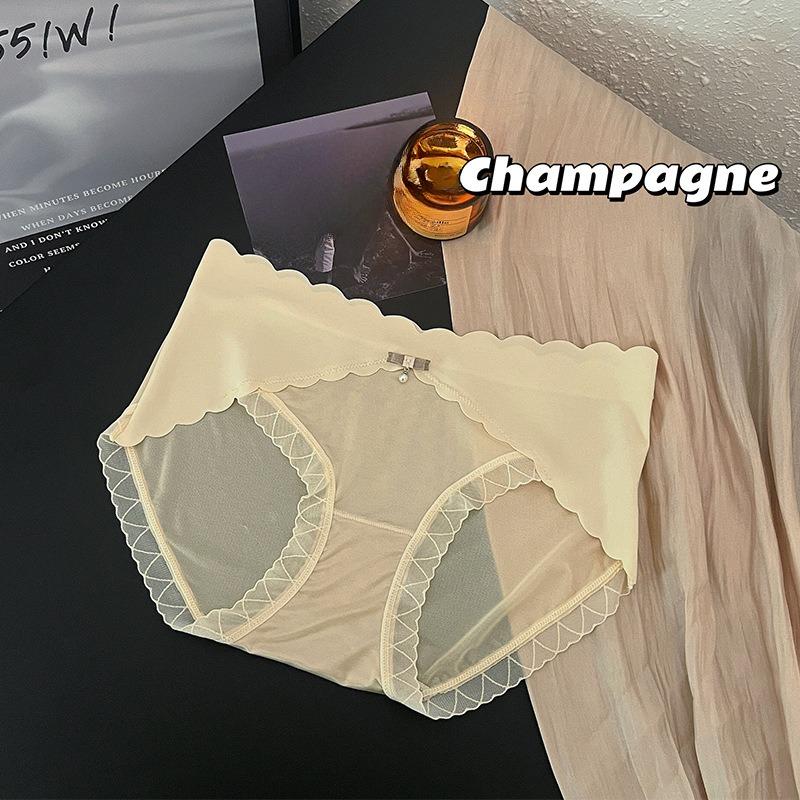 Lace Underwear Women's Panties Light Luxury Satin Elegant Breathable Mulberry Silk Crotch Seamless Comfortable Hip Hugging Triangle Pants