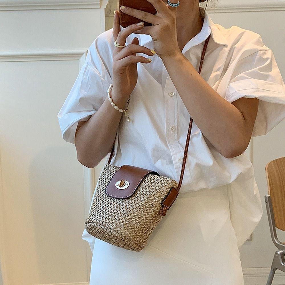 Bohemian Style Weave Shoulder Bag Mini Crossbody Bag Casual Woven Bags for Women Makeup Bag
