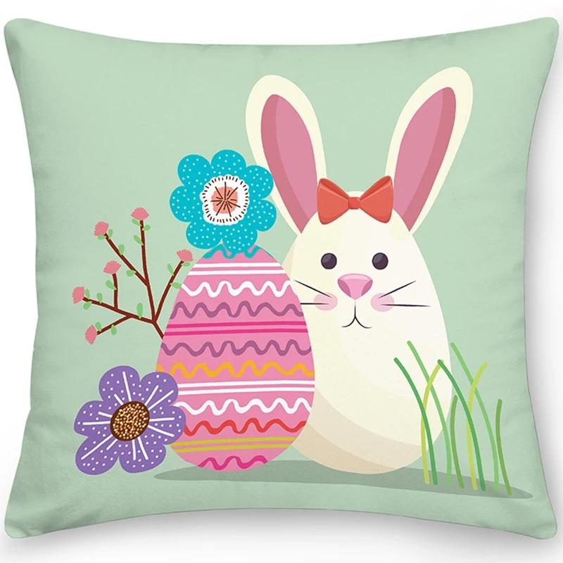 Home Decor Easter Pillowcase Sofa Cushion Cover Bedroom Room Decor Easter Bunny Egg Print Throw Pillow Case