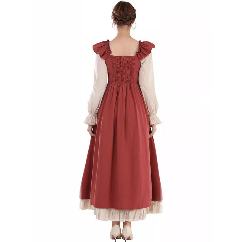 Renaissance medieval long dress, bubble long sleeved strap contrasting fairy dress, vintage women's clothing, Halloween party, pastoral event costumes