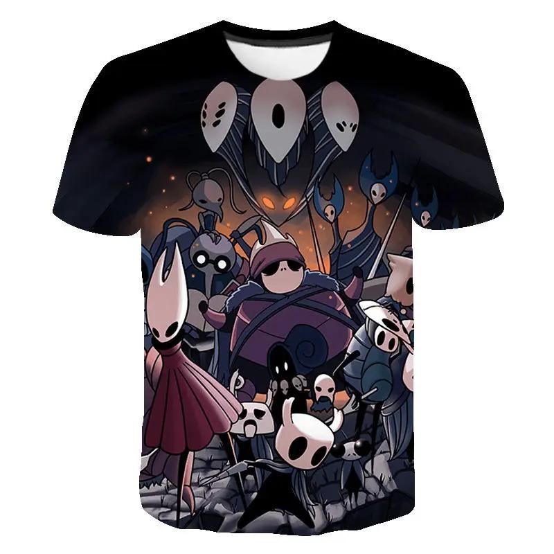 Новые мультяшные игровые футболки Hollow Knight 3D-принт Футболка Мода Детская Повседневная Мальчик Девочка Дети Круглый вырез Футболки Детские Топы Одежда