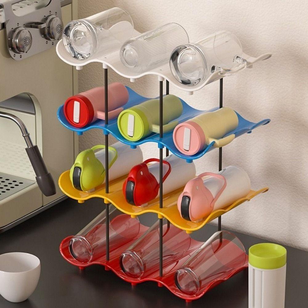 Anti-Fall Cup Storage Rack Large Capacity Water Cup Holder Wavy Multi-layer Finishing Rack Pantry