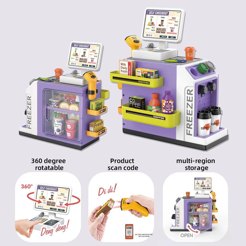 Игрушечная Кофемашина Набор Кассовый Аппарат для Игр Магазин Продуктовый Рынок Игрушки Симуляция Еды Напитков Кофе Торт Игрушки для Ролевых Игр для Детей