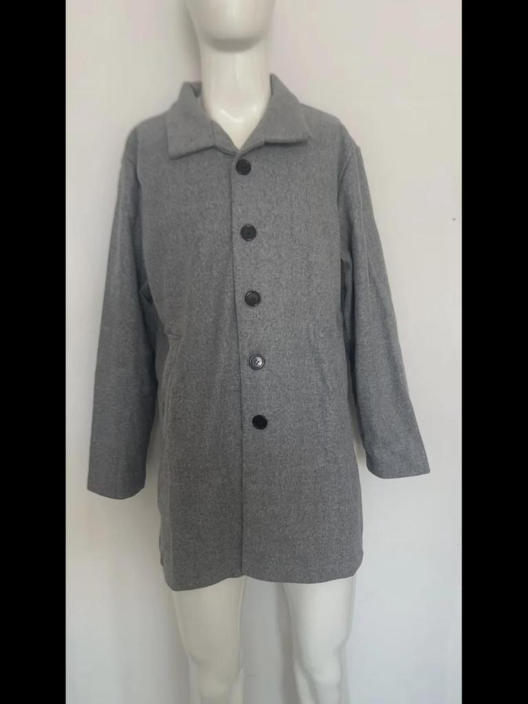 Мужское шерстяное пальто средней длины с воротником-стойкой в европейском и американском стиле — повседневный дизайн на осень и зиму с карманами.