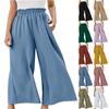 Fashion Women Solid Colours Cotton And Linen Wide Leg Trousers High Waist Loose Casual Trousers