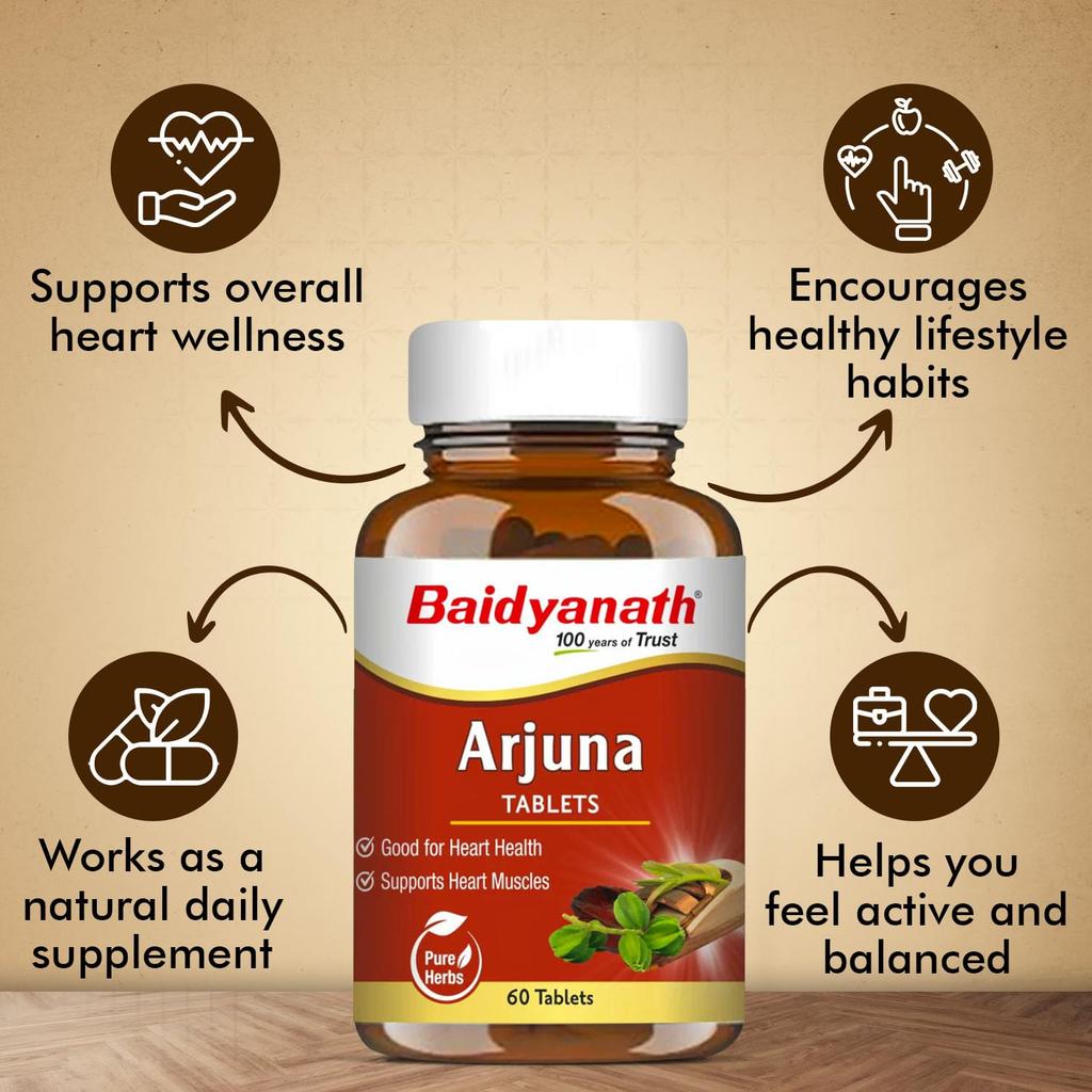 Baidyanath Ayurved Arjuna Tablet 60 Herbal Wellness Supplement Natural Arjuna Bark Extract Ayurvedic Tablets