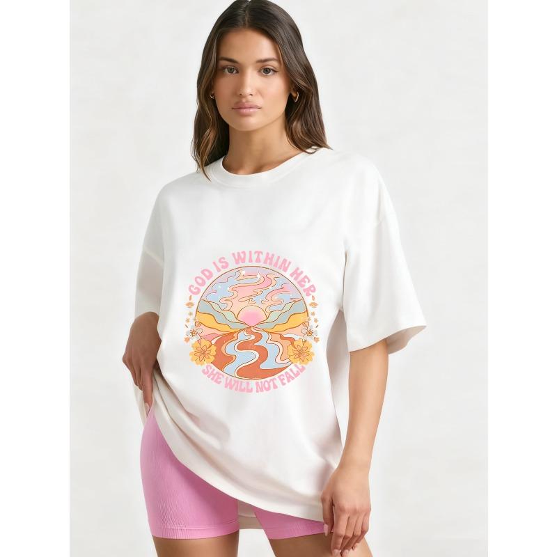 Оверсайз футболка черная Бог внутри нее она не падет психоделический арт-принт графическая футболка женская повседневная уличная мода топ