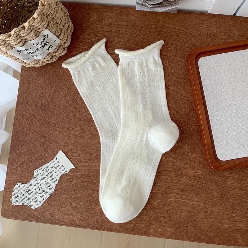 Женские летние тонкие сетчатые ажурные дышащие милые кружевные носки-гольфы белого цвета