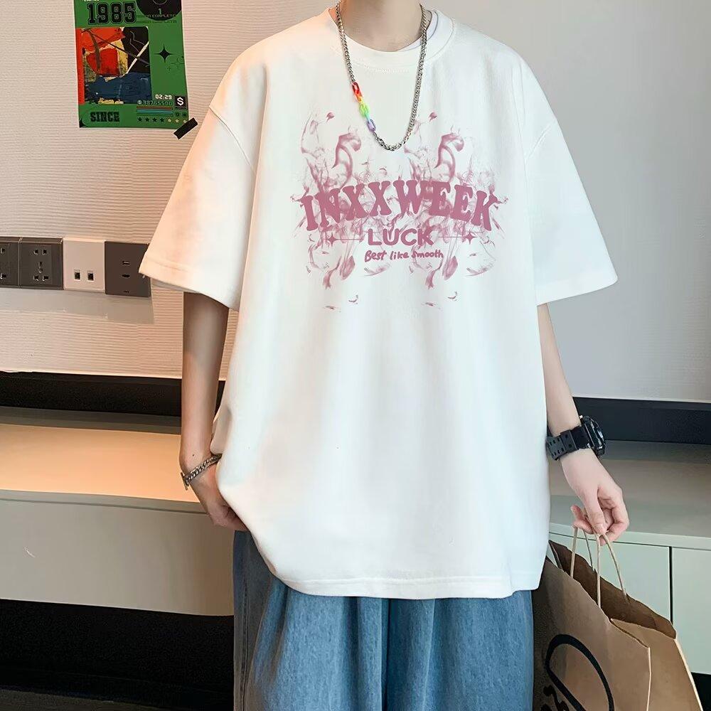 2024 New Short-Sleeved T-shirt Men's Ins Fashion Brand European and American Hip Hop Style Round Neck Bottoming Shirt Top Summer