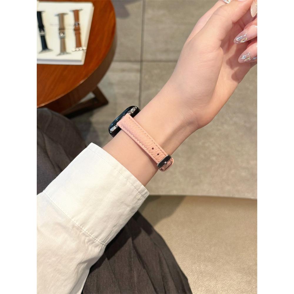 Тонкий кожаный ремешок для Apple Watch Band 44 мм 38 мм 41 мм 49 мм 45 мм Наручный женский браслет IWatch Серии 11 10 9 8 7 6 5 4 SE Ultra 2 3