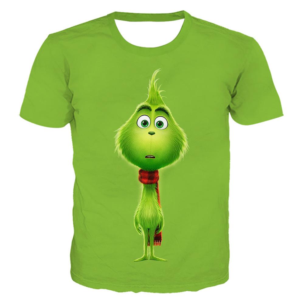 2025 New Children's T-shirt 3D Digital Printing Green Plush High End Cartoon Printed Round Neck Short Sleeve Girl's Top