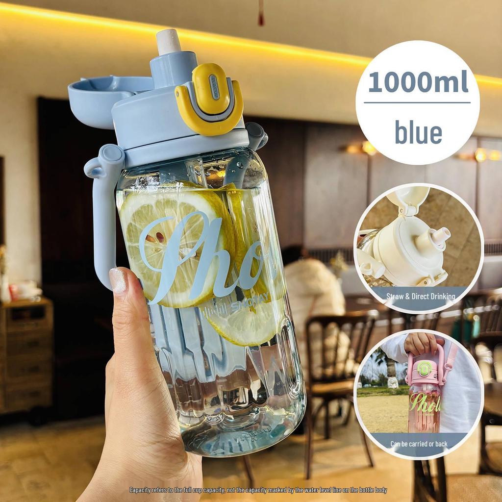 Shangtai Tritan Large-Capacity Straw Sports Cup with Scale & Double Drink Compartments.