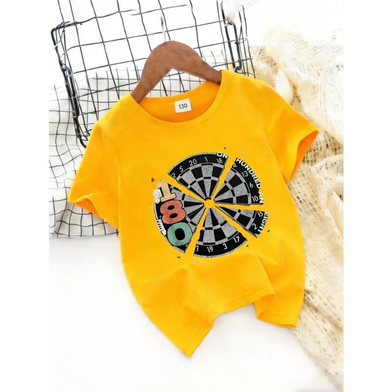 Kids Cartoon Dart Number Print Crewneck Short Sleeve Casual Tee