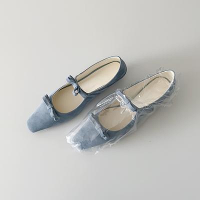 Версия из овчины, тупой квадратный носок, кожаный бантик, одинарная обувь, женская обувь на низком каблуке с мелким вырезом, туфли Мэри Джейн с темпераментом