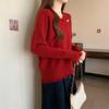 Fashion Sweet Tassel V-neck Red Pullover Sweater Women Autumn and Winter New Thick Warm Knitted Sweaters Women Elegant Solid Casual Jumpers Tops 25841