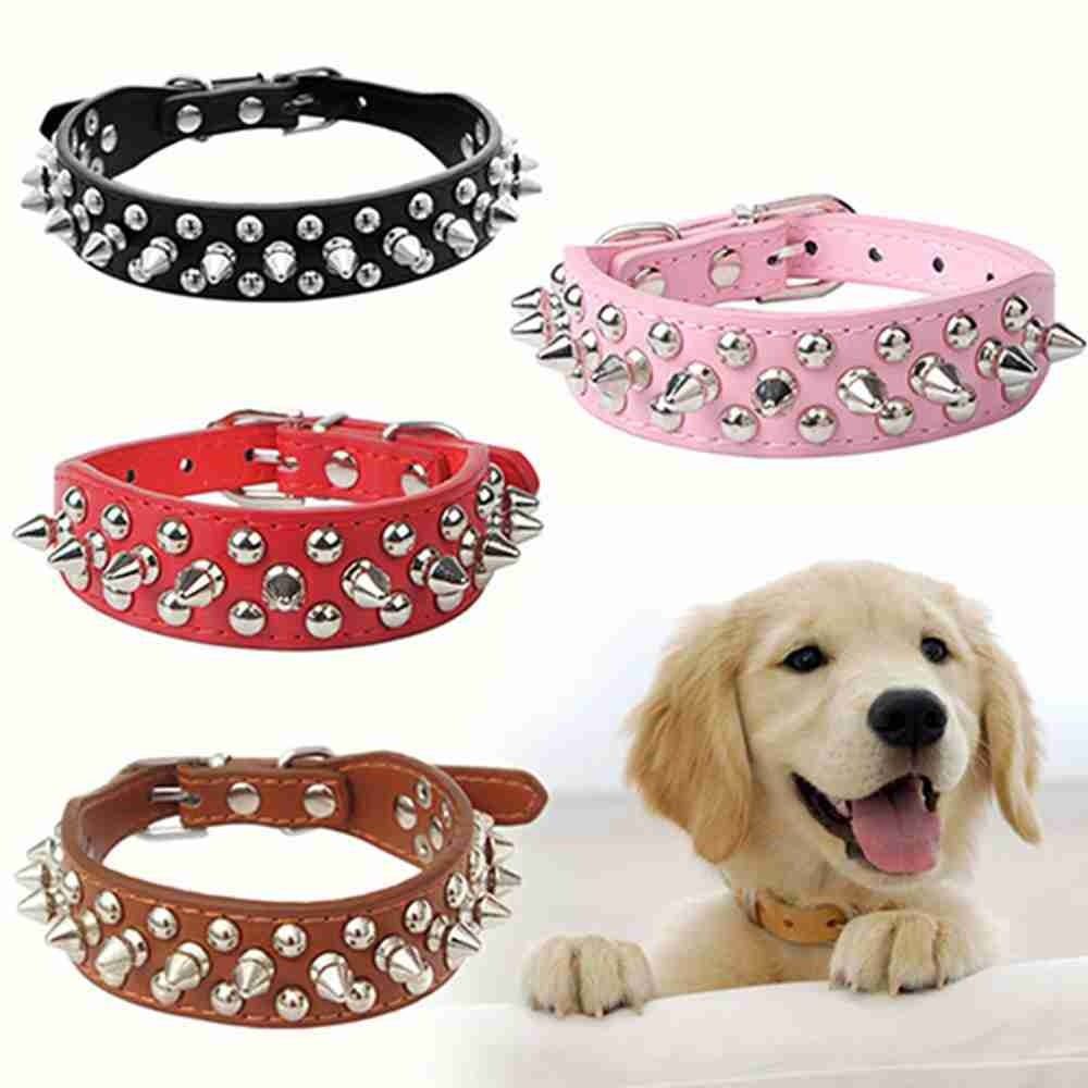 Anti-Bite Spiked Pet Dog Collar PU Leather Studded Pet Collar For Small Dog Cat
