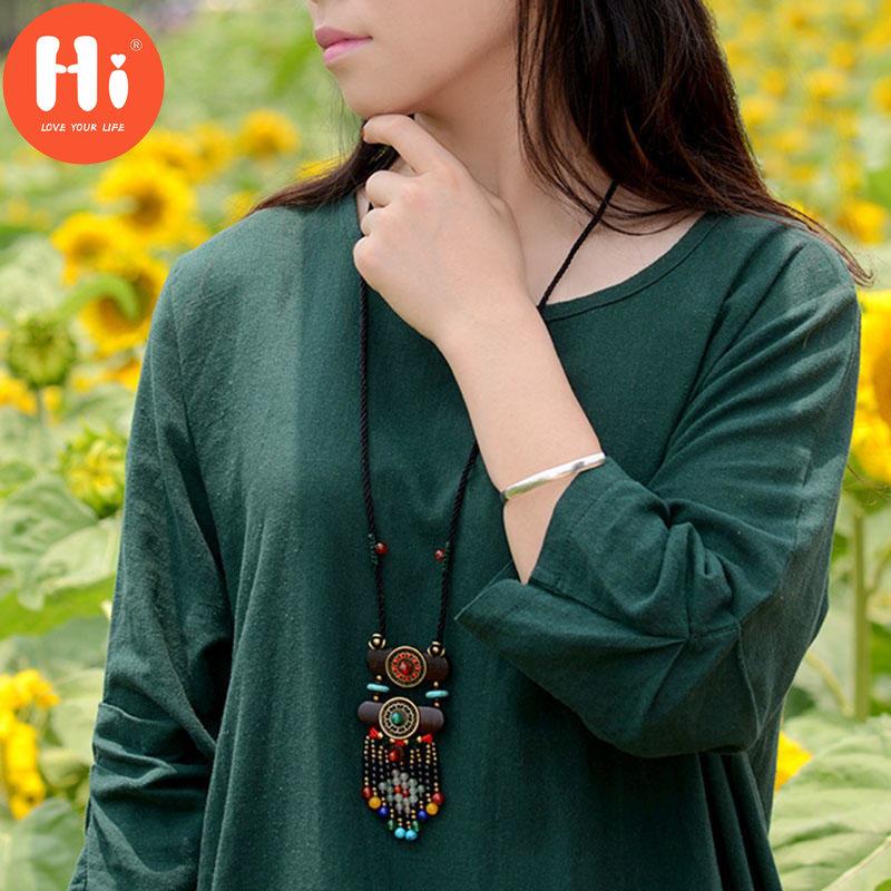 Привет Ожерелье Бусины Длинные Винтажные Бохо Веревка Кусочек Цепи Каменные Подвески Богемные Этнические Женщины Watchworld