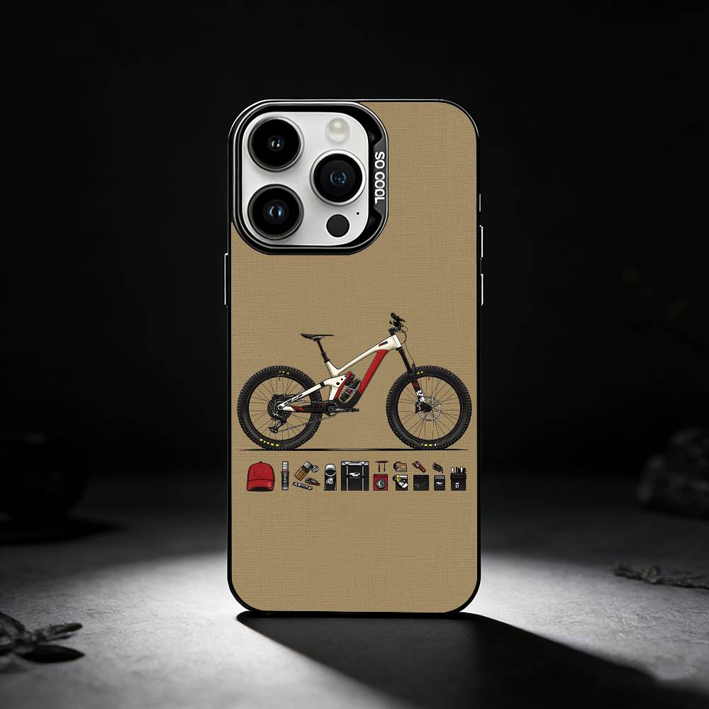 Mountain Bike Bicycle cool Phone Case For iPhone 17,16,15,14,13,12,11 Plus,Pro Max,XS,Colored silver phone case