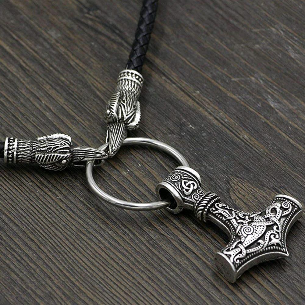 Норвежское скандинавское ожерелье с головой волка, ожерелье викинга, Молот Тора, ретро-стиль, мужское ожерелье с головой вороны