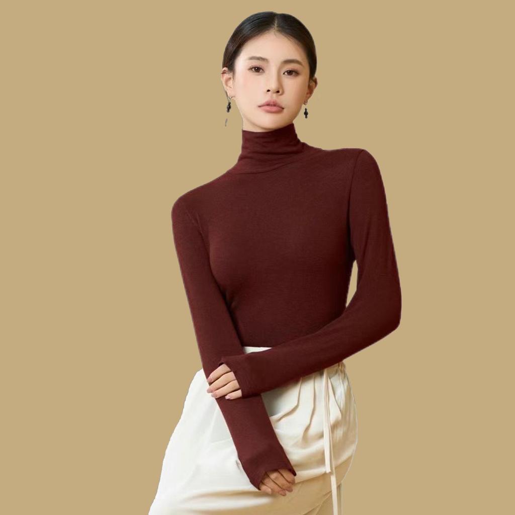 Women's Turtleneck Base Layer: Tencel Wool, Slim Fit, High Elasticity, Long Sleeve, Warm Autumn-Winter Top