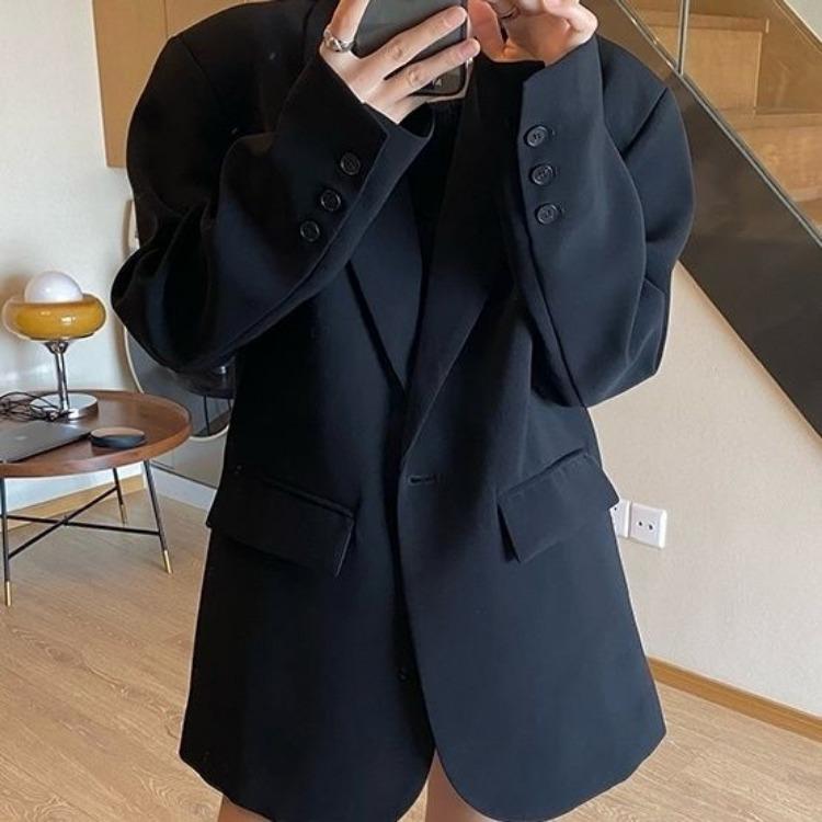 Black Suit Jacket for Women with Unique Korean Design Chic Loose Casual Slimming Autumn Spring Small Suit Top