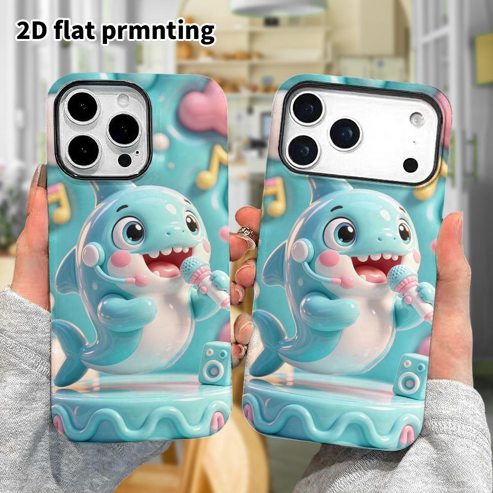 Phone Case: 2D flat design suitable for iPhone 18 17 16 15 14 13 Pro protective case, Singing Little Shark, perfect Christmas and Halloween holiday gi