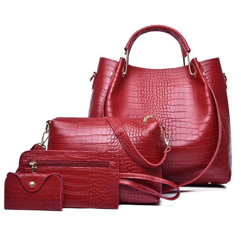 Women's Bag New Fashion Crocodile Pattern Four-piece Set, Mother and Child Bag, Shoulder Portable Messenger Bag