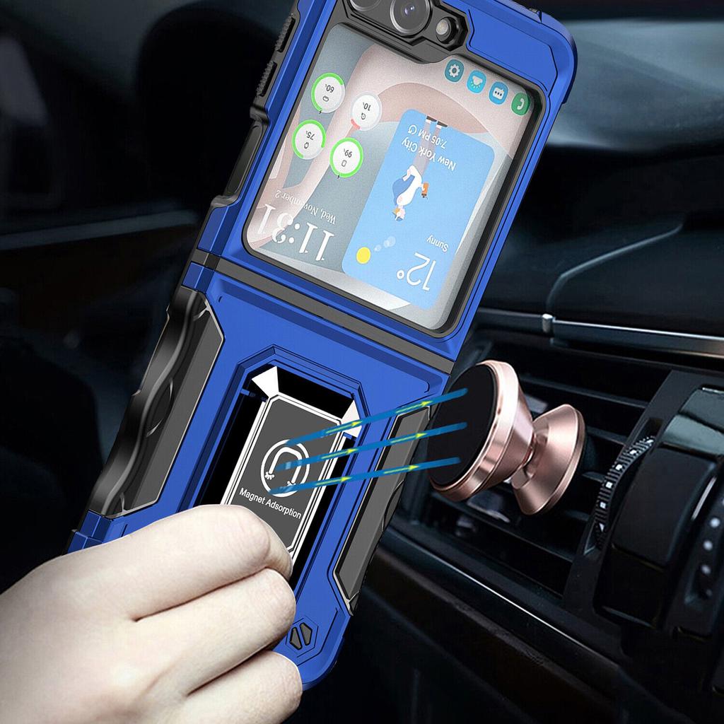 Armor Heavy Duty Defender Case for Samsung Galaxy Z Flip 6 5 4 3 Shockproof Cover Metal Ring Magnetic Stand Full Protective Cover