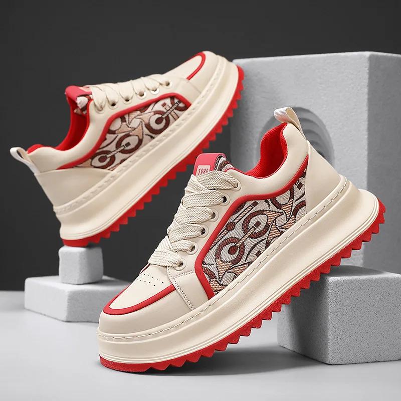 Мужские кроссовки дизайнерские кеды модные повседневные из микрофибры кожаная ткань дышащие с увеличением высоты подошвы для улицы на плоской платформе