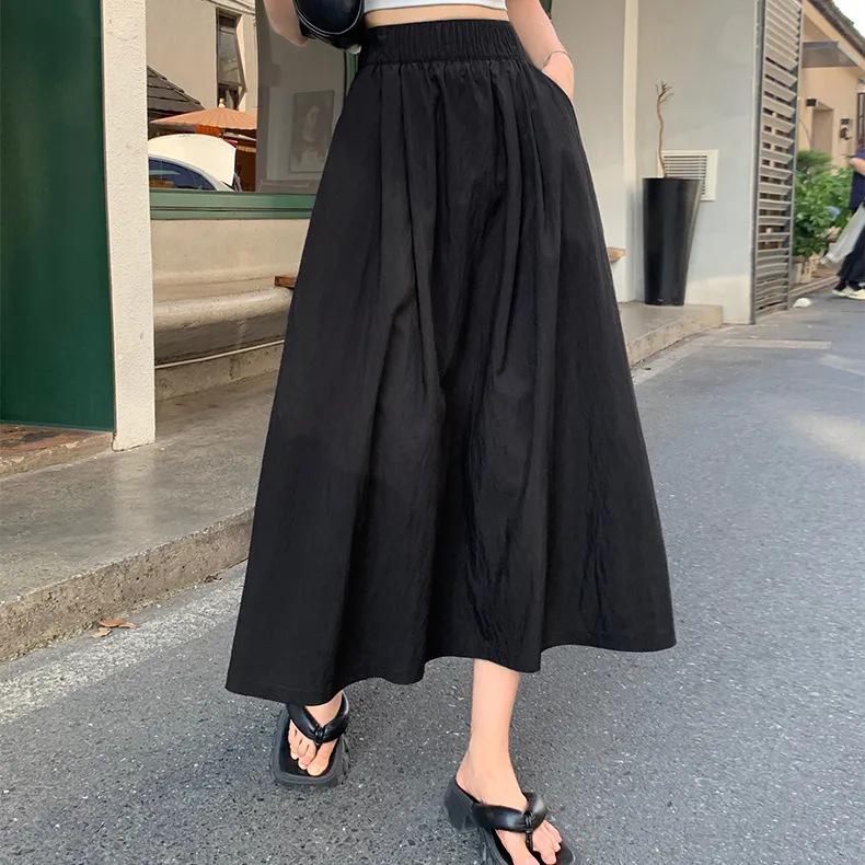 Юбка-макси Yamamoto с высокой талией и плиссировкой - Стройнящая, однотонная, универсальная, в японском повседневном летнем стиле