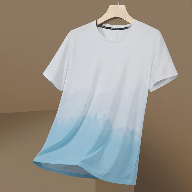 Мужская футболка Gradient Quick-Dry Ice Silk Mesh с короткими рукавами, дышащая, тренд лета 2023 года.
