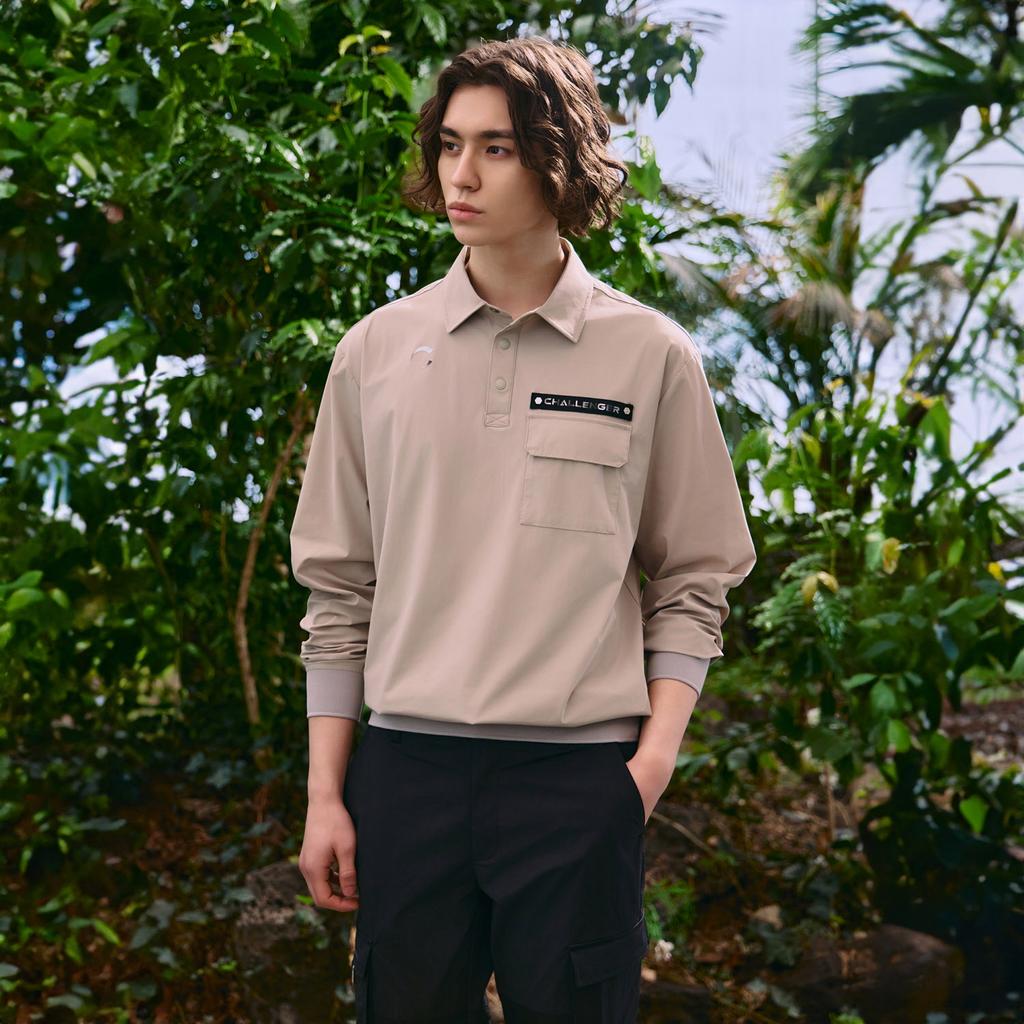 CHALLENGER Men'S Collared T-Shirt With Hem Blouson Detail Beige