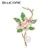 Newest Cubic Leaf and Flower Shape Brooches For Women Gold Color Wedding Birdal Special Design Copper Pins