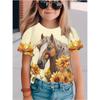 Children's Clothing Girl Cute and Funny Animal Horse 3D Print Graphic T Shirts Style Comfortable Crew Neck Top T-Shirt for Girls