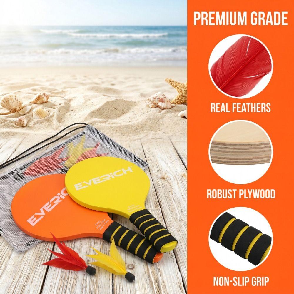 Wrapped Grip Beach Paddle Set Lightweight Beach Racket Set Shuttlecock Paddle  Backyard Play