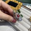 Light Luxury Retro Color Treasure Italian Style Zircon Ring Women's High Sense Adjustable Index Finger Ring