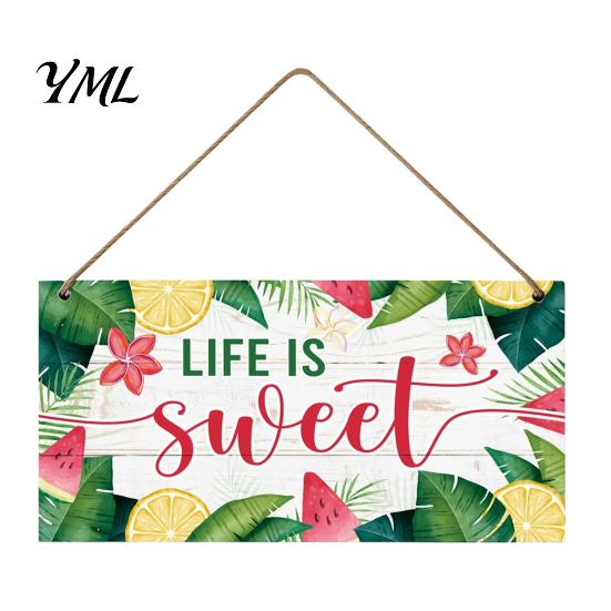 Beach House Wall Sign Summer Wooden Hanging Sign, Theme Welcome Front Door Decor with Themed Gifts Rope, Colorful Hanger for Seasonal Farmhouse Floral