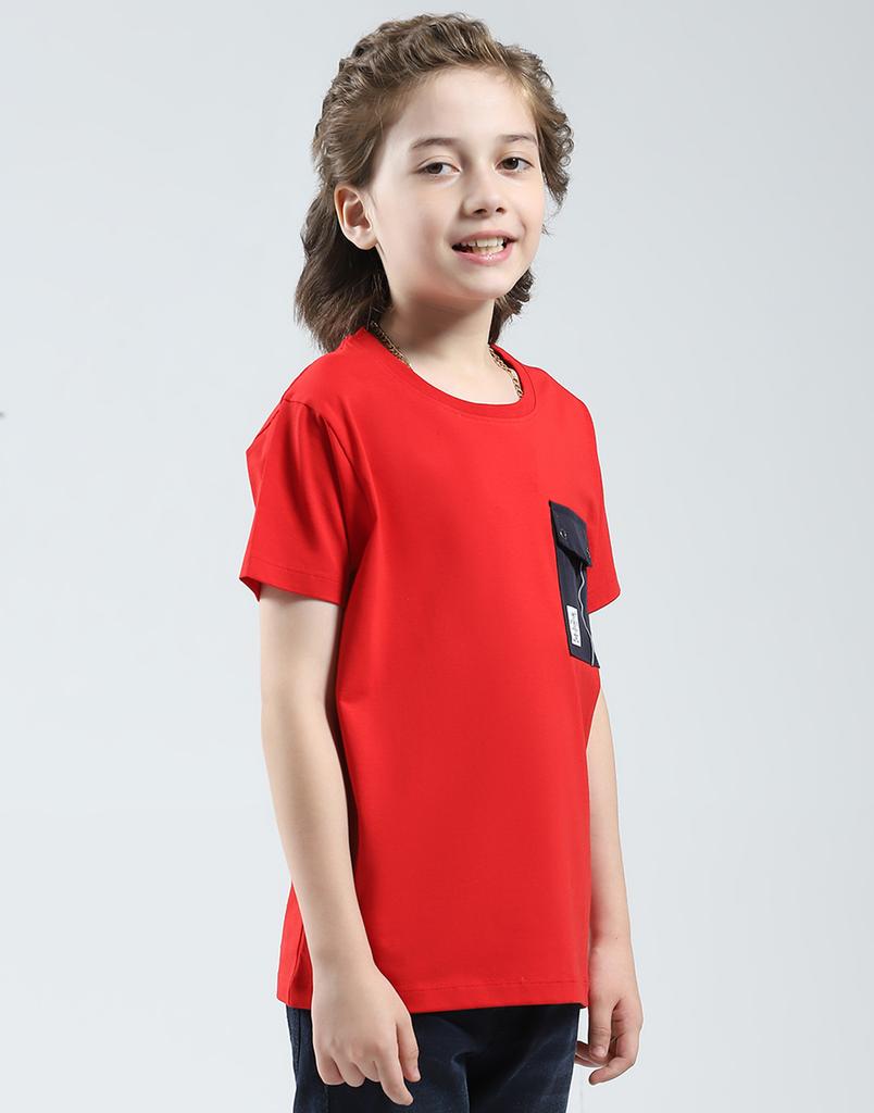 MONTE CARLO Однотонная футболка для мальчиков, стандартного кроя, с круглым вырезом и рукавом до локтя