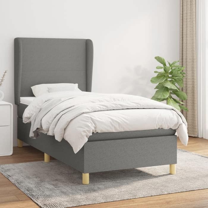 3128326 vidaXL Divan Bed and Mattress Dark Grey 90x190 Cm Fabric