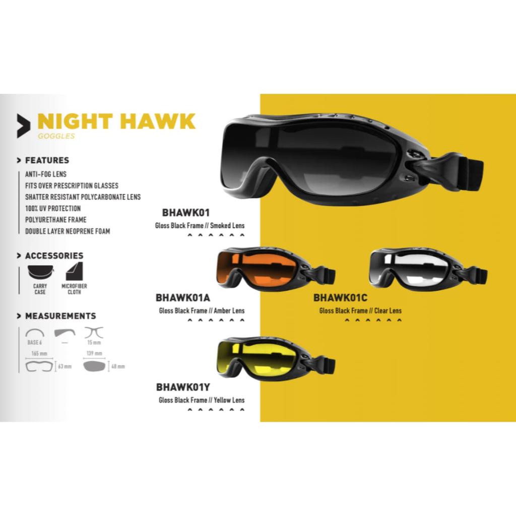 Очки BOBSTER Night Hawk Черные Линзы Дымчатые Мотоциклетные Защита от УФ-излучения 100% BHAWK01 Светоблокирующие