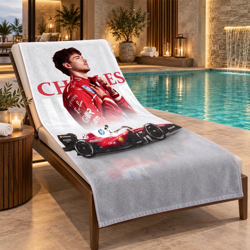 Beach Towel with Charles Leclerc Design, Quick Dry Lightweight Towel for Swimming Pool Travel