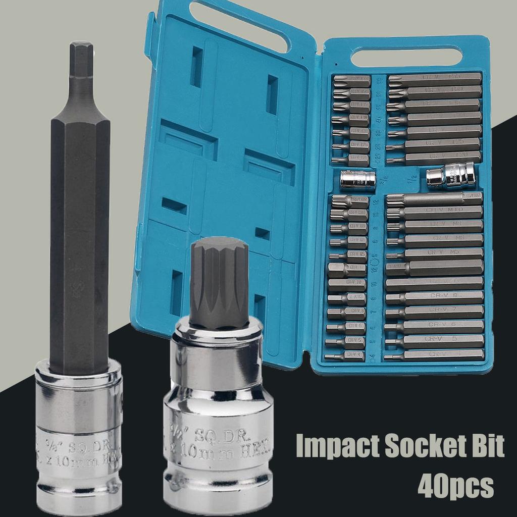 40 шт. 1/2 дюйма 3/8 дюйма адаптер приводной хвостовик шестигранный Torx XZN набор ударных головок со шлицевой звездой
