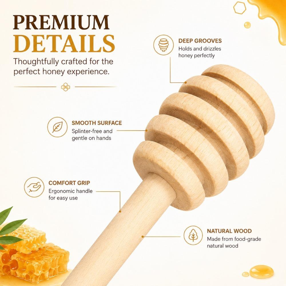 Long Handle Honey Dipper Wooden Stirring Spoon for Mixing Coffee Milk Tea Syrup Breakfast Drinks and Kitchen Beverage Service