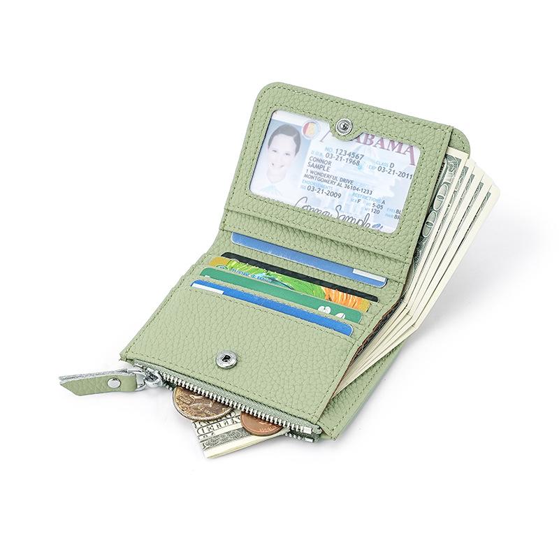 Женский кошелек из натуральной кожи RFID 2024 года со скрытой пряжкой и молнией для монет