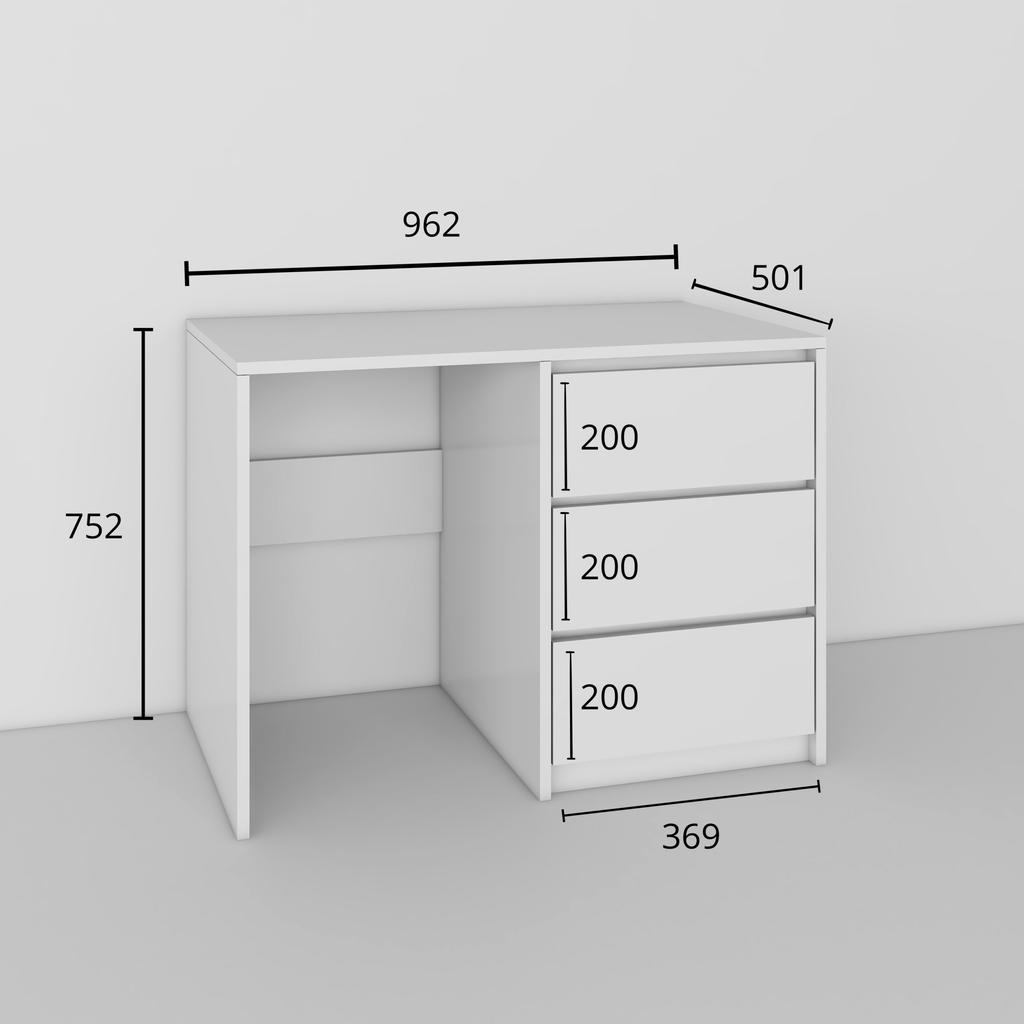 Modern Desk With 3 Drawers Black | Handleless Fronts 96.2X75X50 Cm