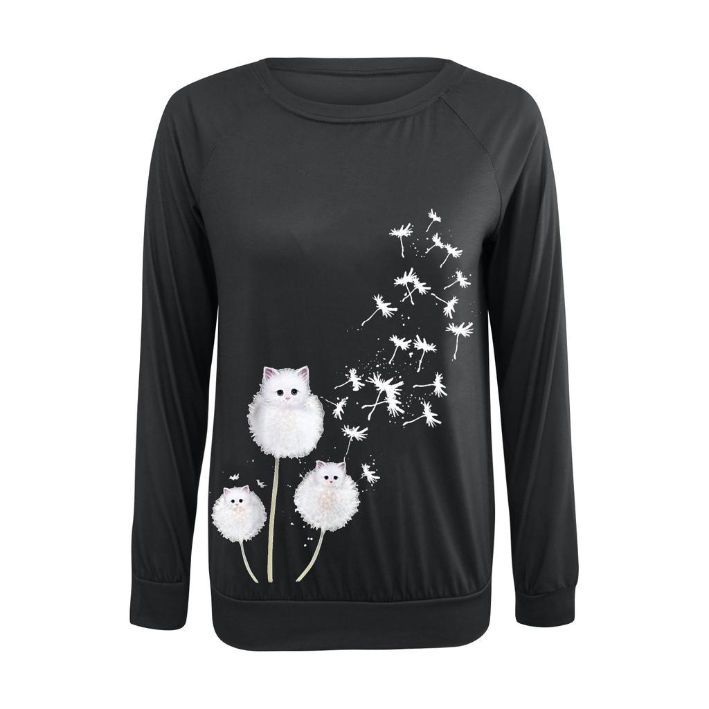 Printing Sweater Round Neck Pullover Top Casual Long-sleeved Women's T-shirt