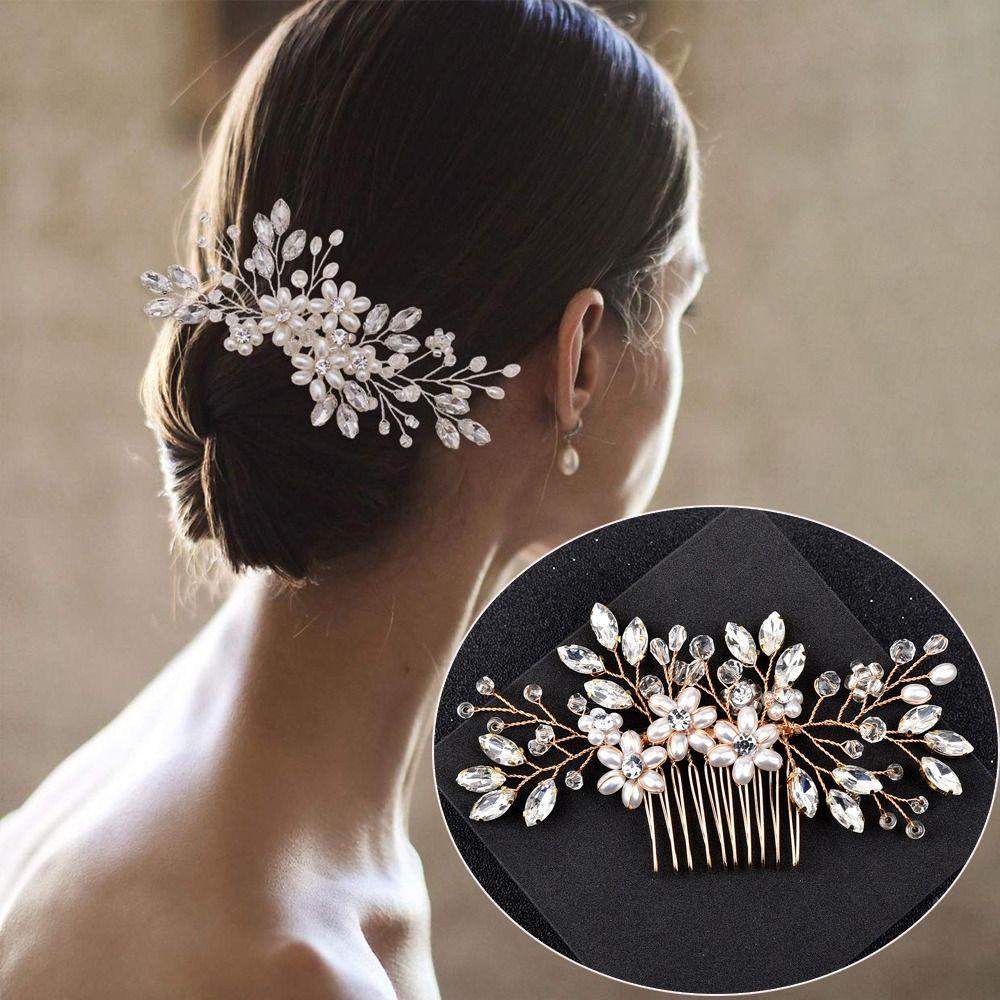 Women Hair Jewelry Handmade Comb Crystal Tiara Wedding Hair Combs Pearl Bridal Hairpins