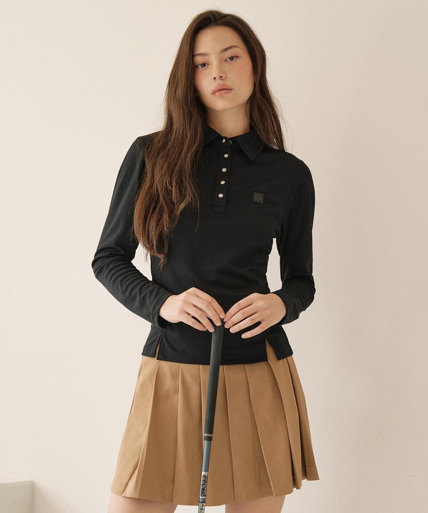 MARJE Line Puff Long Sleeve Pique Shirt Black