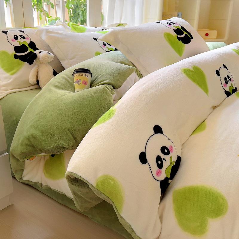 Комплект из четырех предметов из утолщенного молочного флиса, зимний теплый двухсторонний флисовый пододеяльник, флисовая простыня из трех предметов